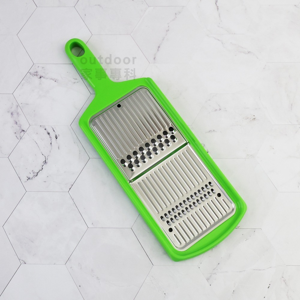 outdoor家事專科 日本製 下村工業 不銹鋼蔬菜刨絲器 削絲器 粗絲&細絲 二合一 刨刀 綠色 FV-604-細節圖2
