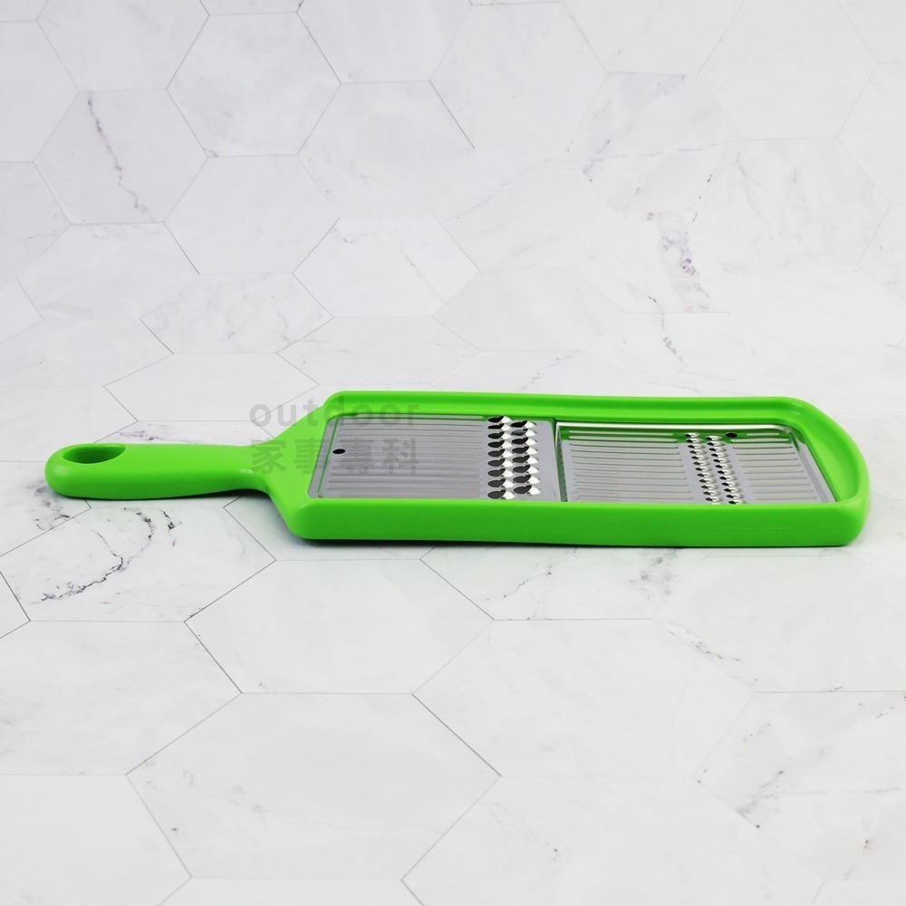 outdoor家事專科 日本製 下村工業 不銹鋼蔬菜刨絲器 削絲器 粗絲&細絲 二合一 刨刀 綠色 FV-604-細節圖3