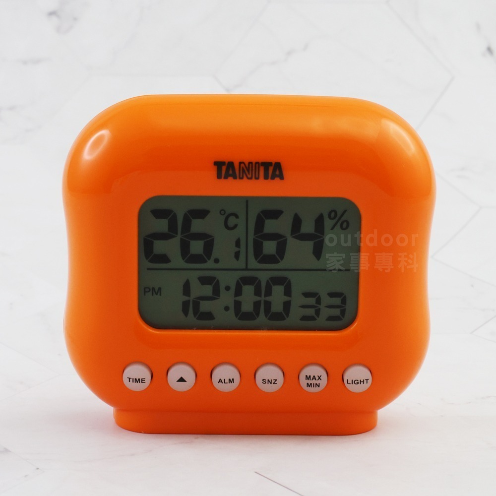 outdoor家事專科 日本 TANITA 時鐘式電子溫溼度計 鬧鐘功能 溫度 濕度 居家測量 橘色 TT-532OR-細節圖3