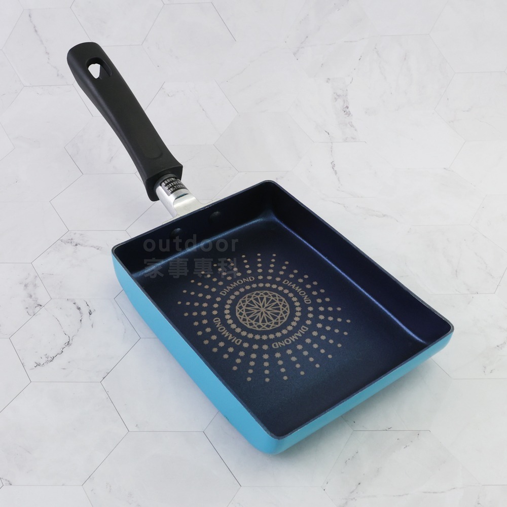 outdoor家事專科 日本和平FREIZ 藍礦鑽石不沾玉子燒鍋13x18cm 煎蛋鍋 IH爐可用 藍色 BR-8244-細節圖2