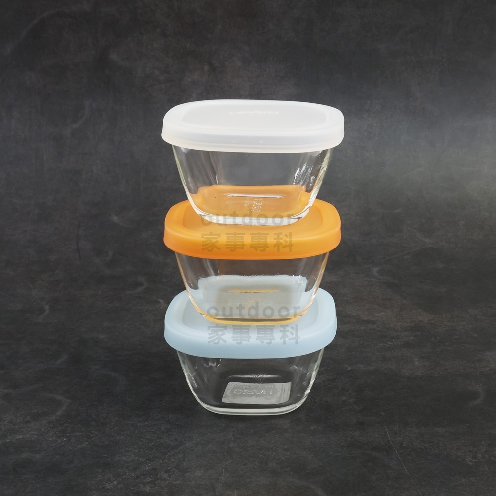 outdoor家事專科 日本 Hario矽膠蓋方形耐熱保鮮盒3件組 迷你保鮮盒 小菜 水果 110mlx白/藍/橘3入-細節圖2