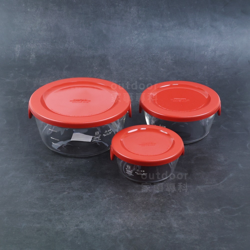 outdoor家事專科 日本製 HARIO 耐熱微波玻璃保鮮盒3入組 300/600/1200ml 小菜 水果 圓形-細節圖4