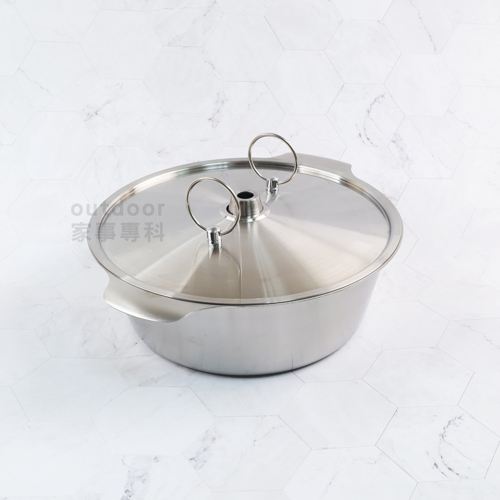 outdoor家事專科 日本製 Yoshikawa吉川 不銹鋼附蓋涮涮鍋 煙囪型 24cm 煙囪火鍋 贅Zei 直火專用-細節圖4