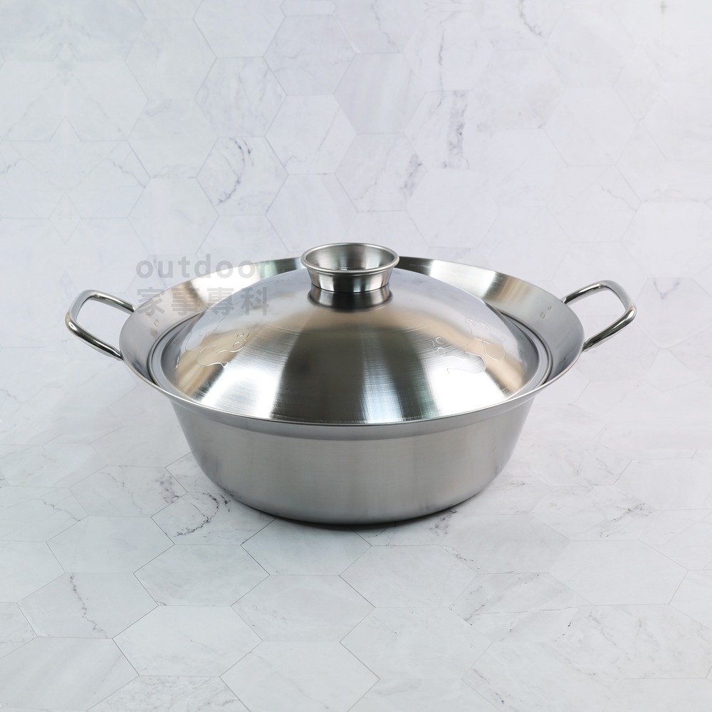 outdoor家事專科 日本製 Yoshikawa吉川 不銹鋼相撲火鍋 附蓋涮涮鍋 28cm 雙耳鍋 美味彩菜 IH爐-細節圖2