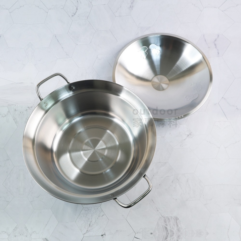 outdoor家事專科 日本製 Yoshikawa吉川 不銹鋼相撲火鍋 附蓋涮涮鍋 28cm 雙耳鍋 美味彩菜 IH爐-細節圖3