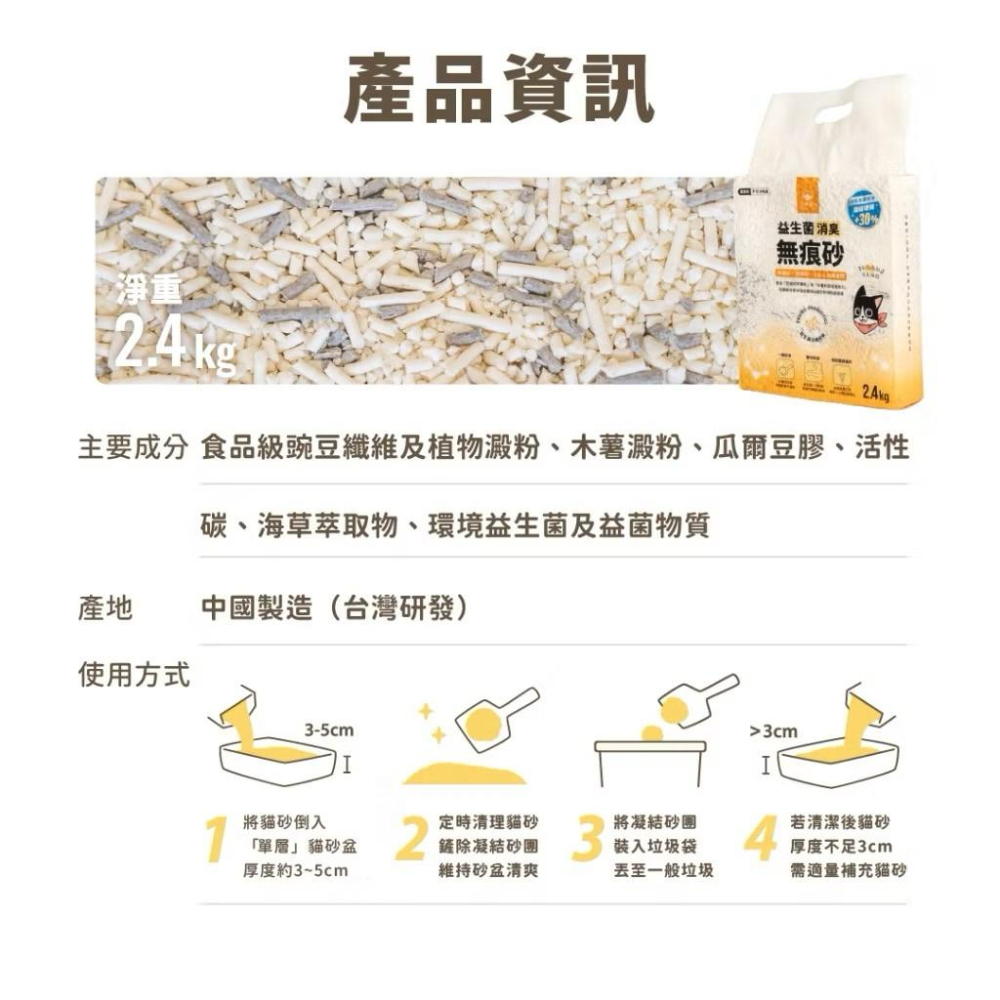 《送肉泥！愛吃鬼阿麥》汪喵星球 益生菌豆腐砂 米粒型/條形/花草味/隱血貓砂/無痕砂2.7公斤/無痕砂2.4kg豆腐砂-細節圖6