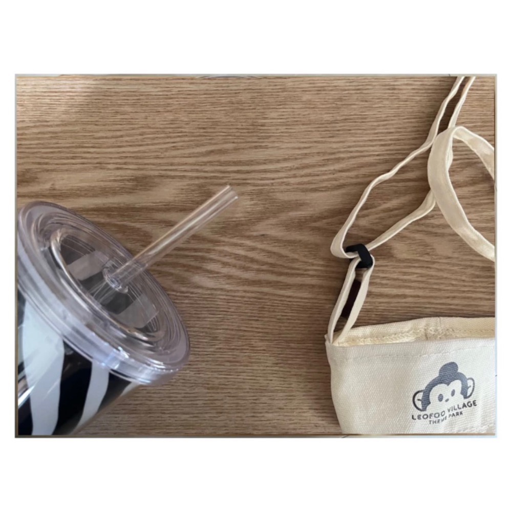 （全新）六福村-斑馬雙層環保杯（附吸管、杯繩提袋）-細節圖4