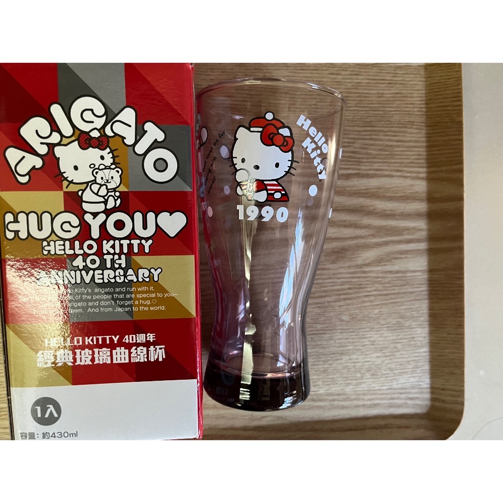 （全新）Hello kitty40th anniversary 經典玻璃曲線杯7-11集點聯名-細節圖2