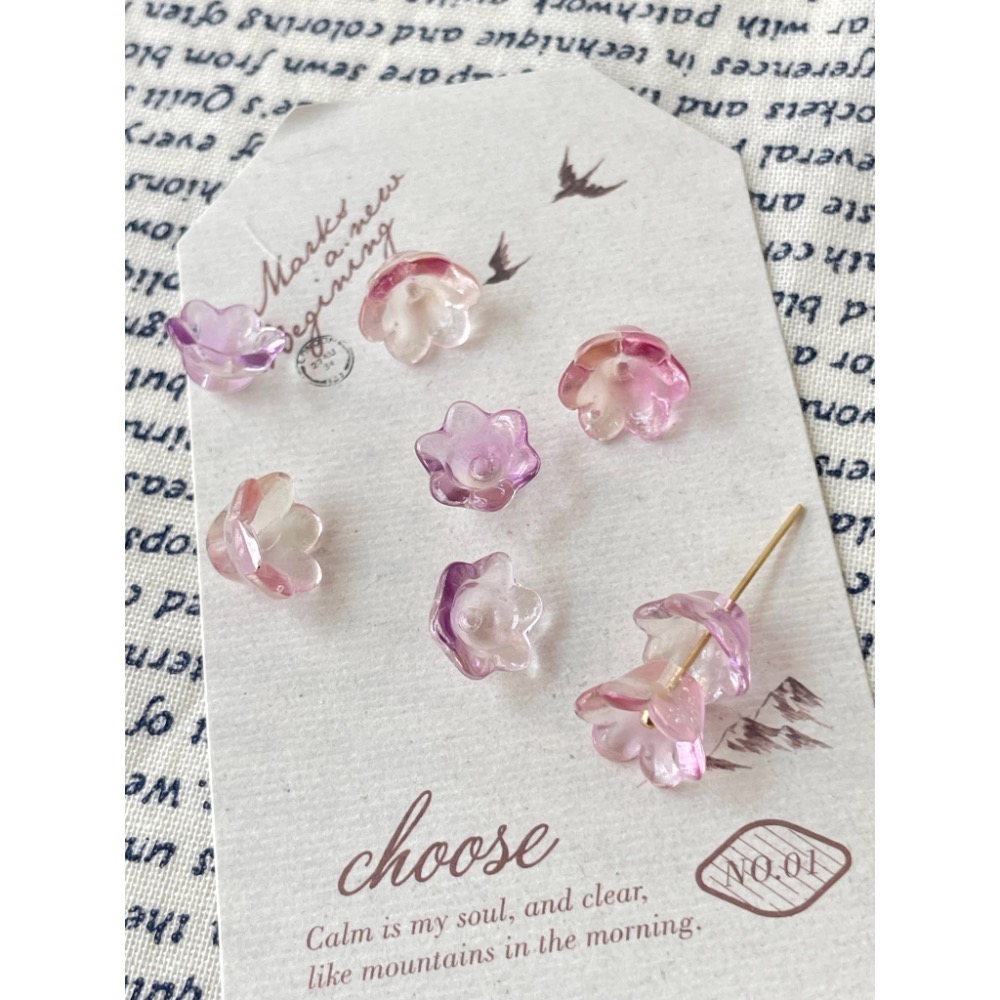 B009-現貨-11mm輕透灑金琉璃鈴蘭花/紫、粉-細節圖3