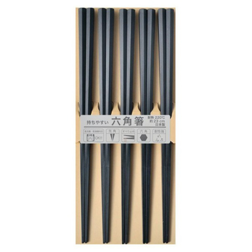 日本製 SUNLIFE 黑色六角筷 5雙入日本 六角筷 防滑 耐熱 止滑 洗碗機 烘碗機 餐具