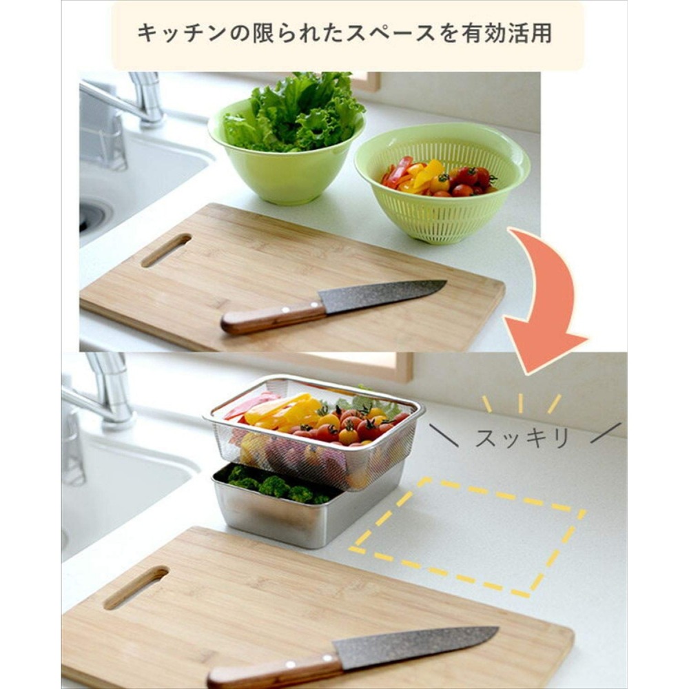 日本製 Arnest 三件組 深型 不鏽鋼保鮮盒+蓋+濾網 日本 多功能 滴水網 保鮮盒 瀝水-細節圖3