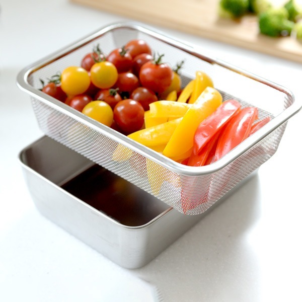 日本製 Arnest 三件組 深型 不鏽鋼保鮮盒+蓋+濾網 日本 多功能 滴水網 保鮮盒 瀝水-細節圖6