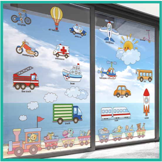 無痕玻璃佈置靜電貼（可愛火車交通工具）／④ 環境佈置品-規格圖3