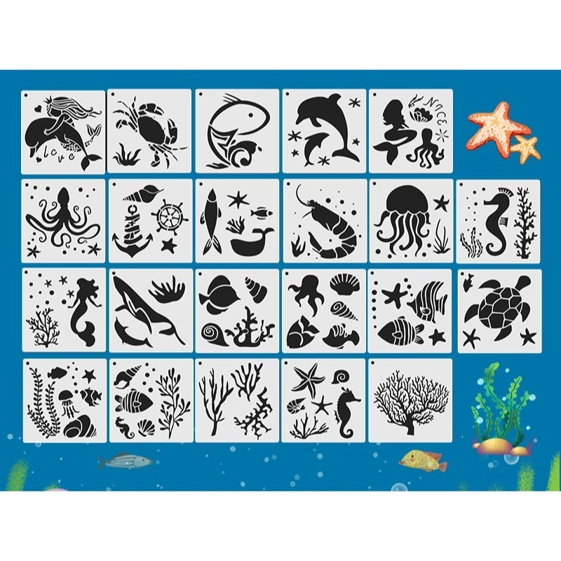 海洋動物美人魚主題繪畫模板(22片)-規格圖8