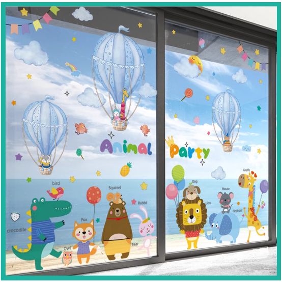 無痕玻璃佈置靜電貼（動物熱氣球旅行）-規格圖3