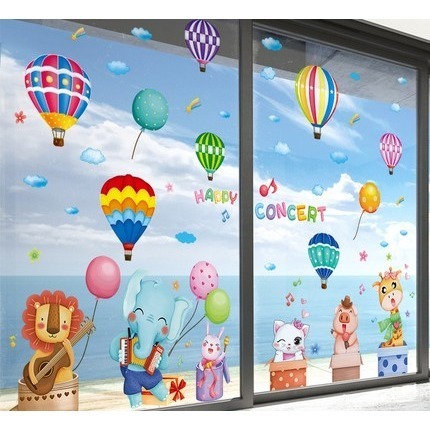 無痕玻璃佈置靜電貼（盒子動物音樂會與彩色氣球）-規格圖3