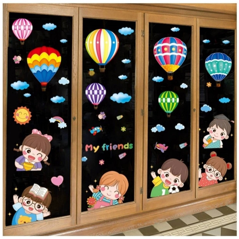 無痕玻璃佈置靜電貼（可愛小朋友與熱氣球）-細節圖3