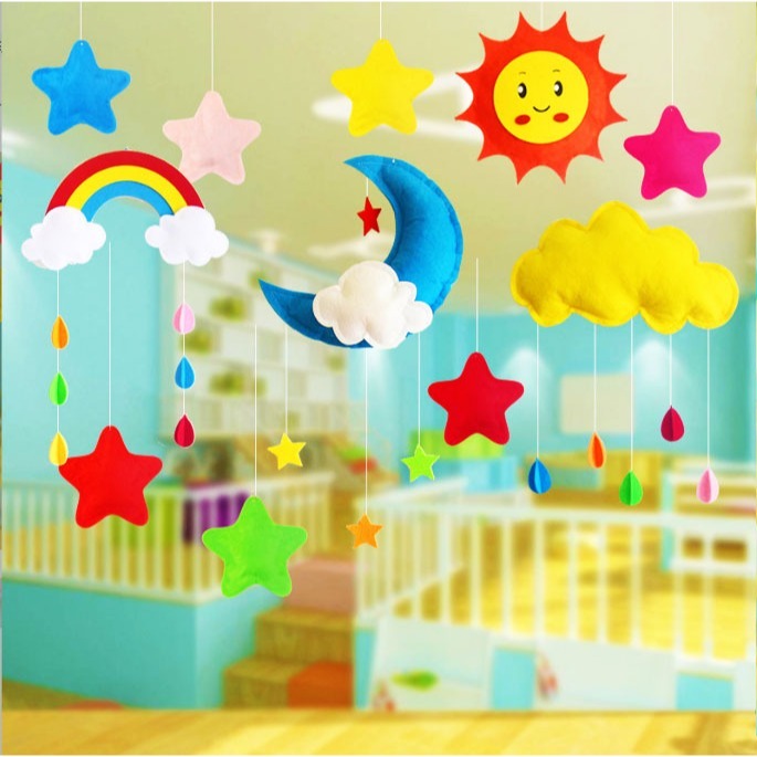 不織布太陽星星月亮彩虹空中佈置吊飾-細節圖4