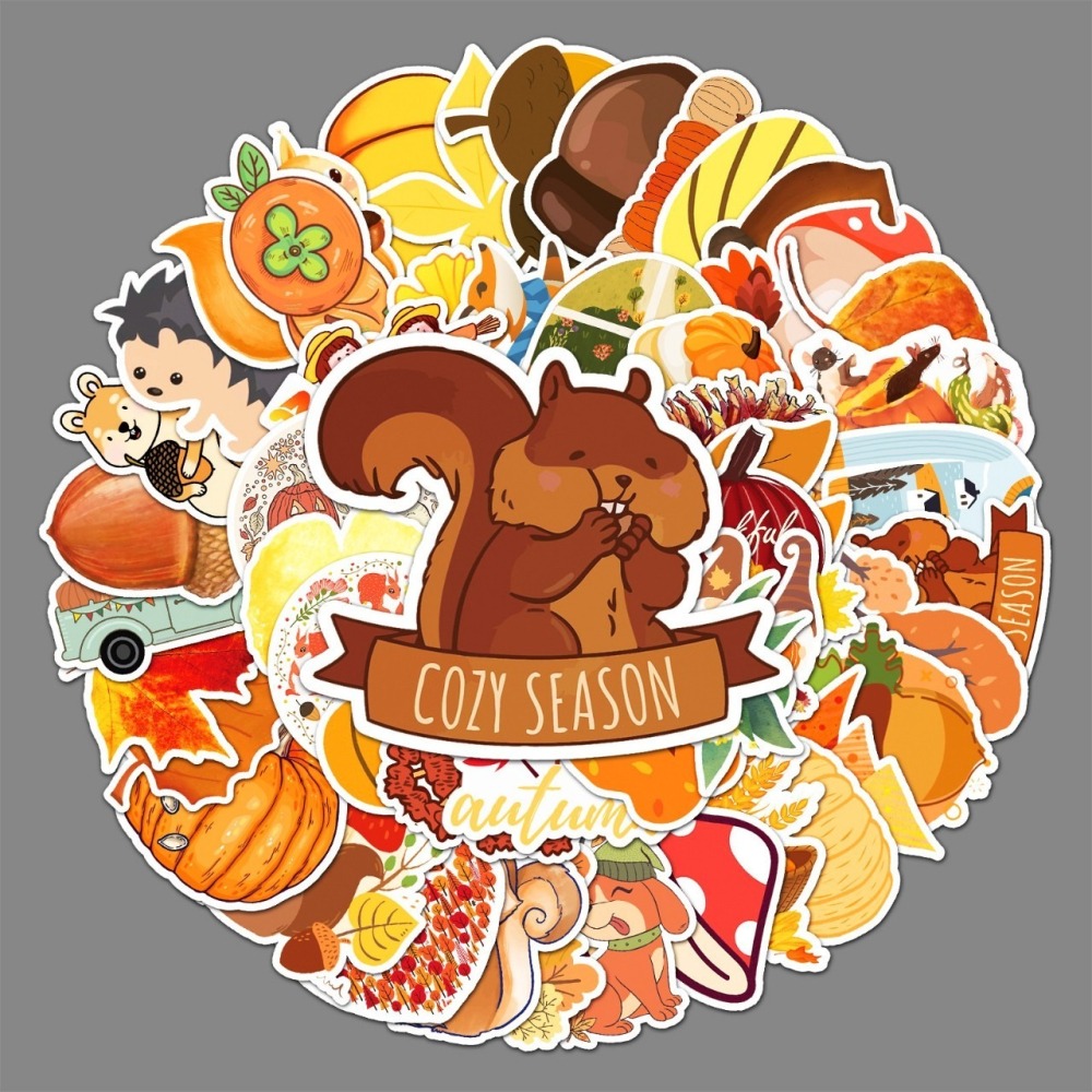 秋天楓葉南瓜防水貼紙#437(50張)-細節圖3