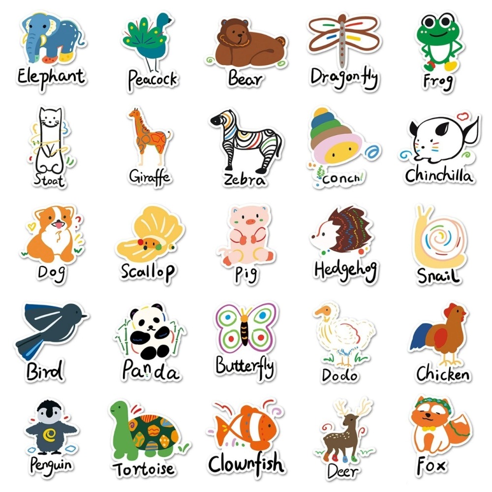 手繪動物圖英文單字防水貼紙 #995(50張)-細節圖4
