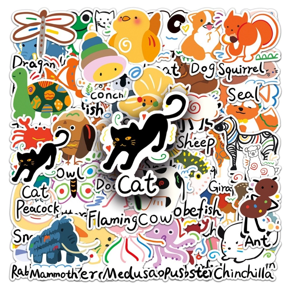 手繪動物圖英文單字防水貼紙 #995(50張)-細節圖7