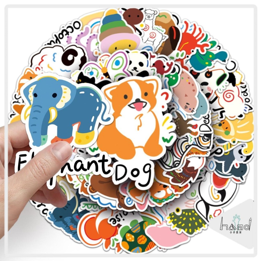 手繪動物圖英文單字防水貼紙 #995(50張)-細節圖9