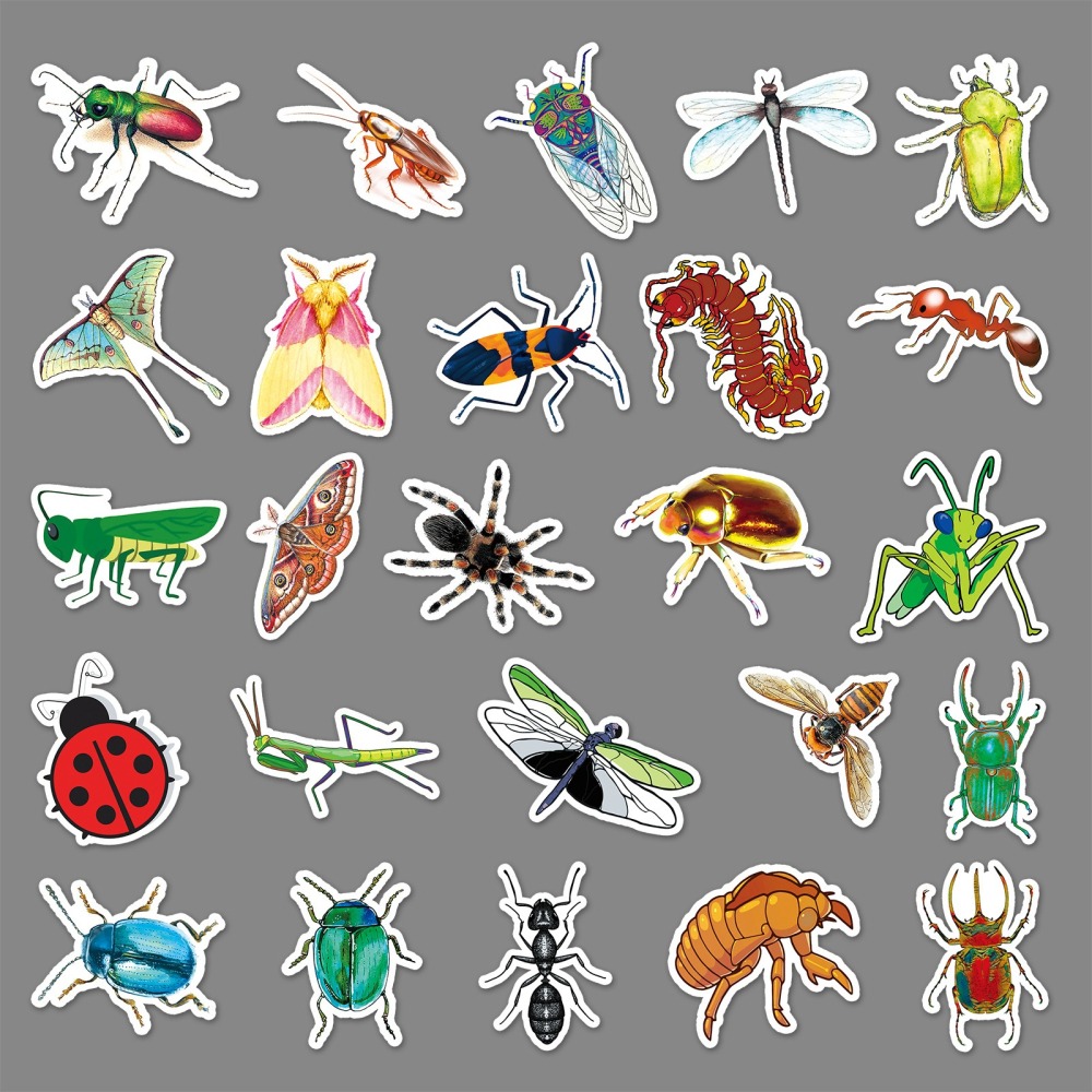 昆蟲甲蟲螢火蟲瓢蟲蝴蝶主題防水貼紙 #572(50張)-細節圖5