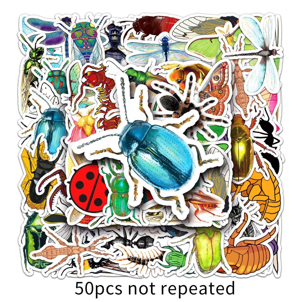 昆蟲甲蟲螢火蟲瓢蟲蝴蝶主題防水貼紙 #572(50張)-細節圖7