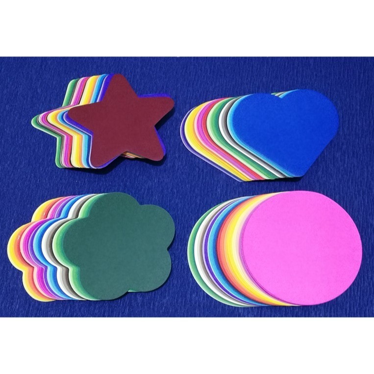 彩色星星/花朵/愛心/圓形厚造型貼片紙卡50色(50張)-細節圖2