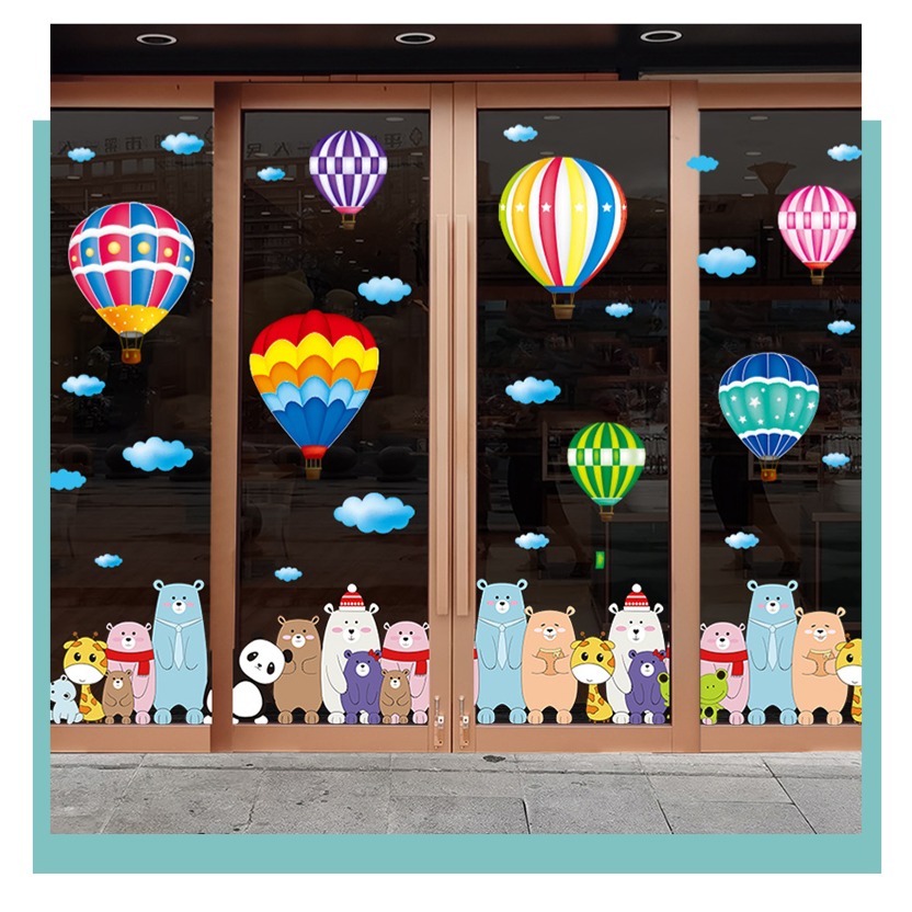 無痕玻璃佈置靜電貼（可愛小熊熱氣球）-細節圖2