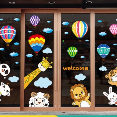 無痕玻璃佈置靜電貼（卡通小動物熱氣球）-細節圖2