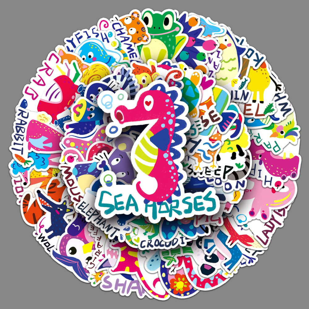 手繪動物英文單字防水貼紙 #975(50張)-細節圖2