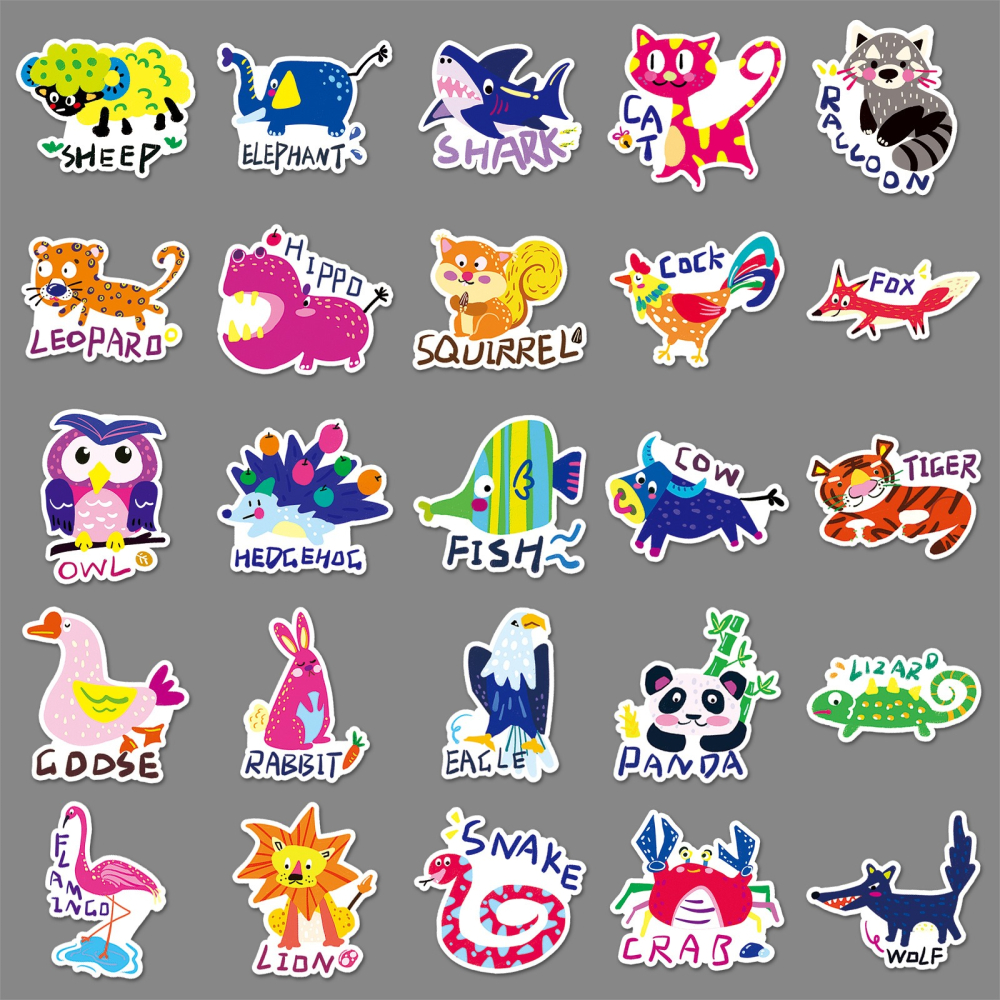 手繪動物英文單字防水貼紙 #975(50張)-細節圖4