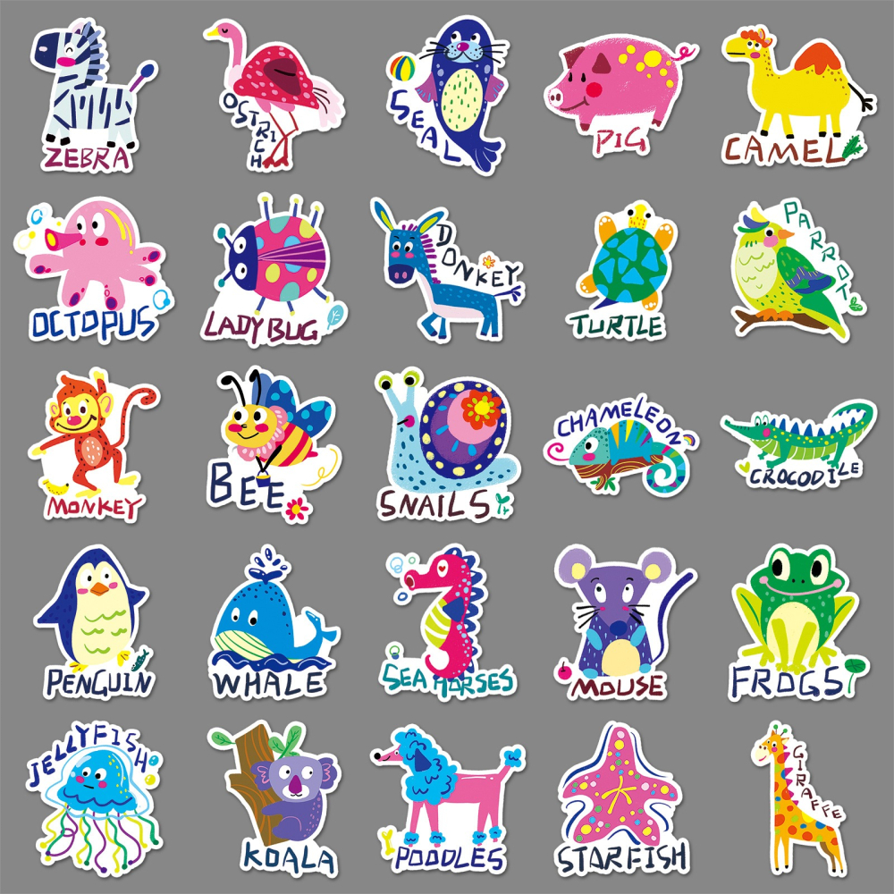 手繪動物英文單字防水貼紙 #975(50張)-細節圖5