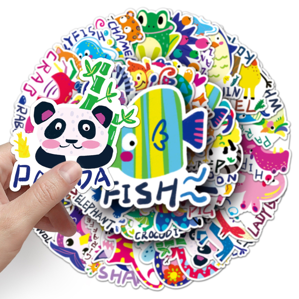 手繪動物英文單字防水貼紙 #975(50張)-細節圖6