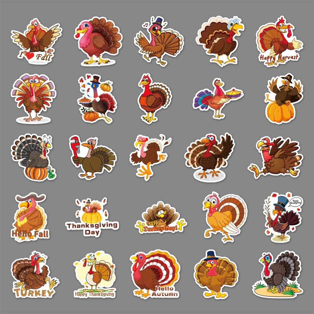 感恩節火雞防水貼紙 #596(50張)-細節圖5