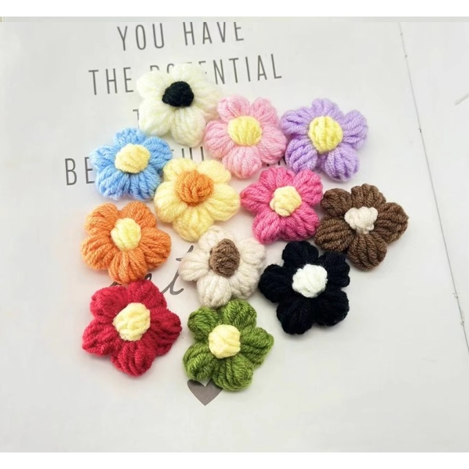 手勾毛線泡芙花朵(10朵)-細節圖3