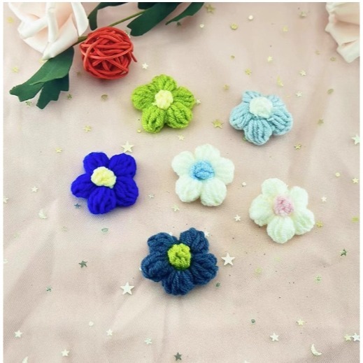 手勾毛線泡芙花朵(10朵)_創作零散材料／① 必備基礎材料＿ 貼紙／貼片／黏貼材料-細節圖2