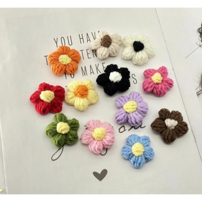 手勾毛線泡芙花朵(10朵)_創作零散材料／① 必備基礎材料＿ 貼紙／貼片／黏貼材料-細節圖4