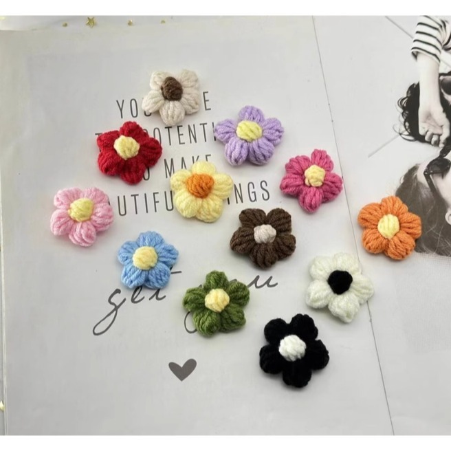 手勾毛線泡芙花朵(10朵)_創作零散材料／① 必備基礎材料＿ 貼紙／貼片／黏貼材料-細節圖5