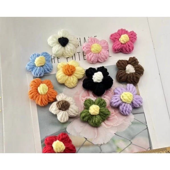 手勾毛線泡芙花朵(10朵)_創作零散材料／① 必備基礎材料＿ 貼紙／貼片／黏貼材料-細節圖6