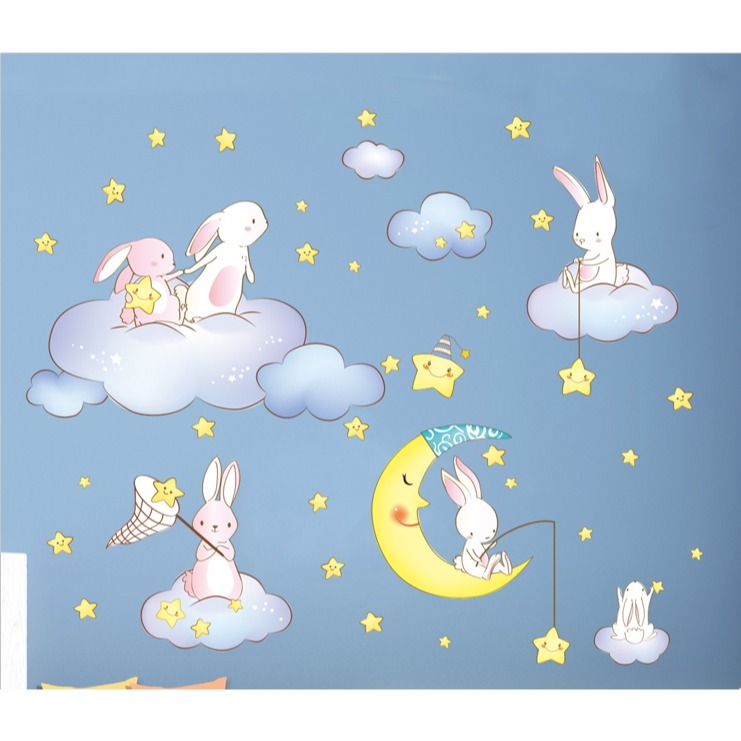 無痕玻璃佈置靜電貼（月亮雲朵兔子）-細節圖3