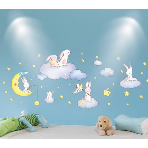 無痕玻璃佈置靜電貼（月亮雲朵兔子）／④ 環境佈置品-規格圖3