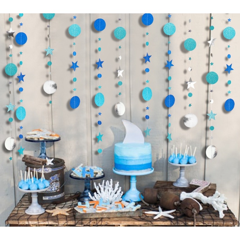 藍色亮粉款圓形星星拉旗(2條)-細節圖2