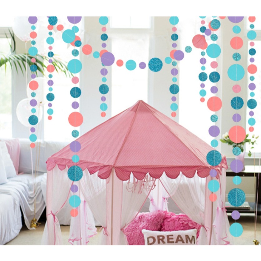 粉橘藍色圓形拉旗(2條)-細節圖2