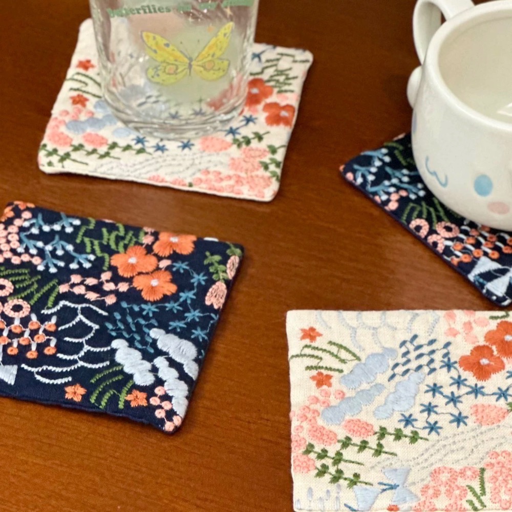 ┇兩色┇手作繽紛花杯墊棉麻杯墊手作杯墊歐拉波波選物-細節圖2