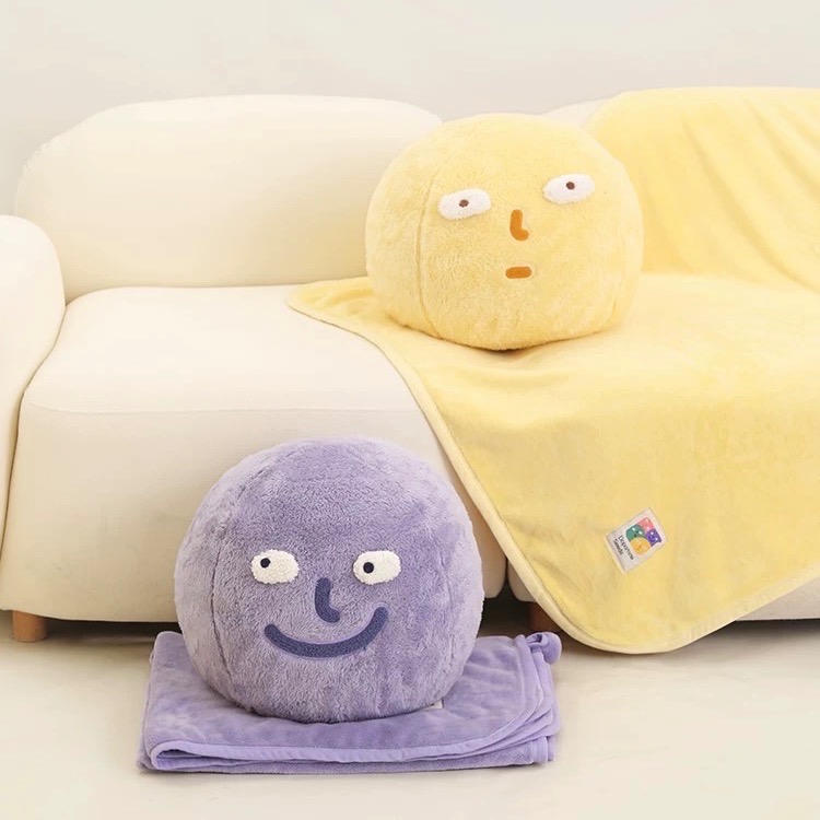 ┇四色兩用毯┇手繪表情包靠枕毯表情包毯表情包靠枕裝飾靠墊枕居家裝飾毯居家必備好物車上必備好物歐拉波波選物-細節圖3