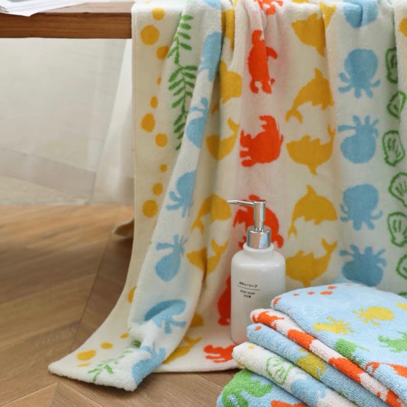 ┇兩色三尺寸┇海洋生物浴巾海洋生物毛巾寶寶毛巾寶寶浴巾居家毛巾純棉毛巾吸水毛巾純棉浴巾吸水浴巾歐拉波波選物-細節圖2