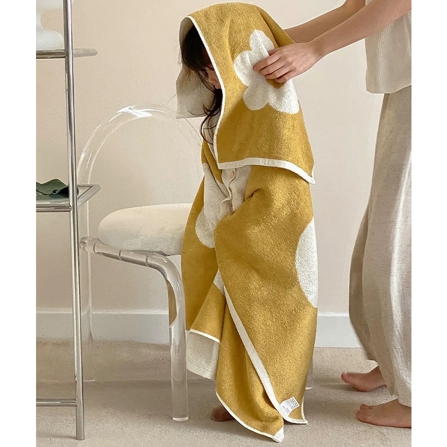 ┇兩色兩尺寸┇荷包蛋花花浴巾居家毛巾純棉毛巾吸水毛巾純棉浴巾吸水浴巾歐拉波波選物-細節圖6