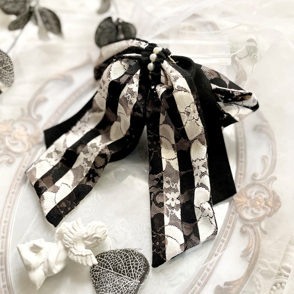 ＊哈娜髮飾＊蕾絲條紋鯊魚夾 香蕉夾 大腸圈髮圈 馬尾夾  鯊魚夾 髮梳 壓夾 相交夾 抓夾 邊夾 髮叉 絲巾式髮夾-細節圖2